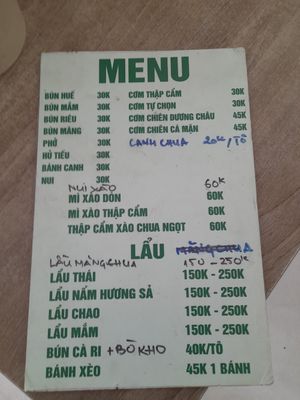 Menu at Thiện Đạo in Ho Chi Minh City