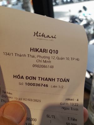 Name. Address. Phone number at Hikari Vegetarian Cafe Q10 in Ho Chi Minh City