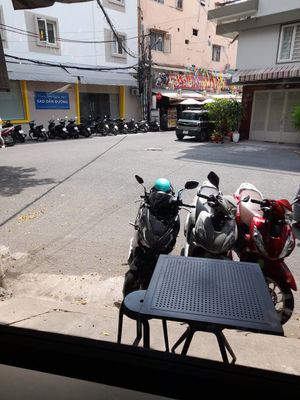Looking out at Hikari Vegetarian Cafe Q10 in Ho Chi Minh City