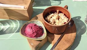 Rhubarb crumble at LAS in Lodz