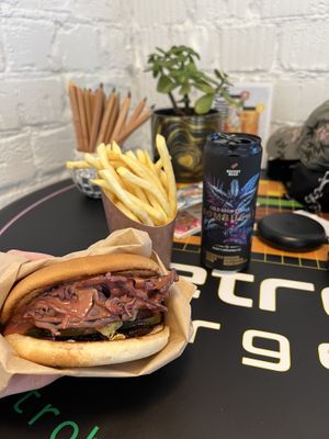 Tasty fries and a good selection of gut healthy combucha  at Retro Burger in Tallinn