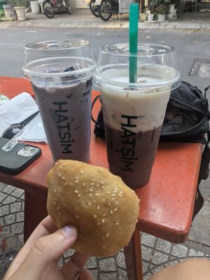 This sweet thingie was also really tasty. Drinks: sweet potato (left) and salted cashew cocoa at HATSIM in Da Nang