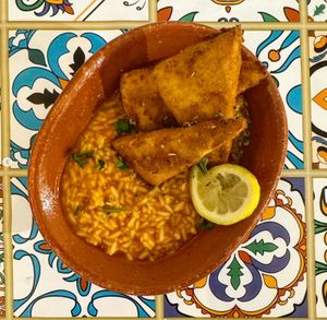 tomato rice with tofu fillet at O Patusco in Porto