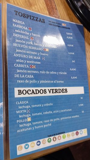 Carta at Cafetería Antoxo in Xove