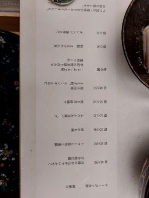 Menu (13000¥ course) at Kyōto Hyōto Kyōto Ekimae Honten in Kyoto