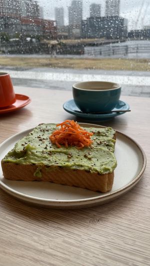 Avocado toast and soy milk cappuccino   at Nacafe in Tokyo