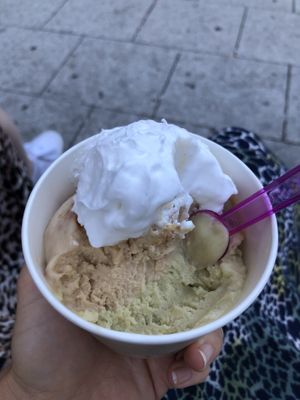 Toffee Nut and pistachio with cream ♥️  at Mica Eisdiele  in Stuttgart