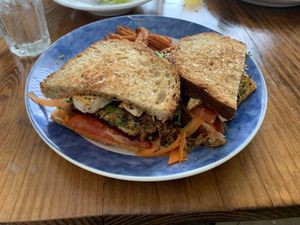 Vegan Beet Ruben with blackened Tofu. at Cafe Evergreen in Nokomis