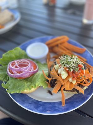 Black bean burger  at Cafe Evergreen in Nokomis