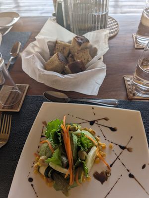 Salad and onion bread at Aardvark Safari Lodge in Katunguru