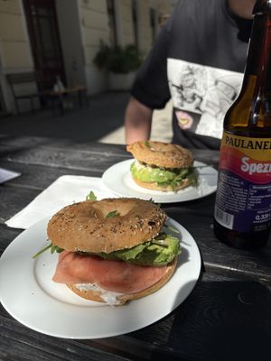 Vegan salmon & avocado bagel and vegan feta & avocado bagel 😋🥯  at Cafe Mint und Basil (Vegan und Vegetarische) in Berlin