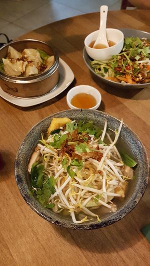 Vegan Phở, steamed dumplings with veggies, rice noodles with grilled "meat" at Chay Village - Friedrichshain in Berlin