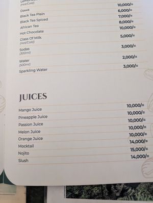 Juice menu at Gorilla Conservation Café - Entebbe in Entebbe