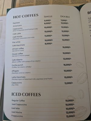Soy milk option on the menu at Gorilla Conservation Café - Entebbe in Entebbe