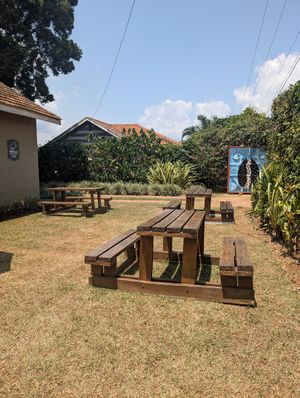 Outdoor seating at Gorilla Conservation Café - Entebbe in Entebbe