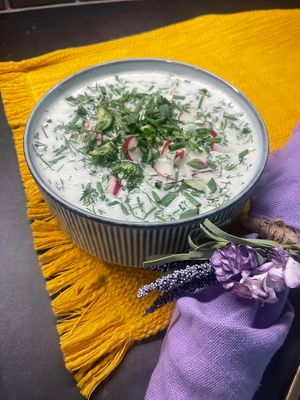 Okroshka (a cold russian soup made healthy and Raw vegan) at Ready Set Raw in Sarasota