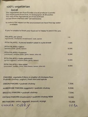 Menu at Chana in Brussels