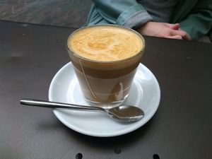 Latte with soy milk and vanilla syrup at KLUTS in Utrecht