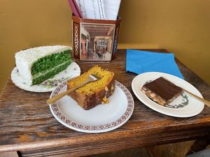 Cocos cake, banana bread, snickers 🌟 (Left to right)  at KLUTS in Utrecht