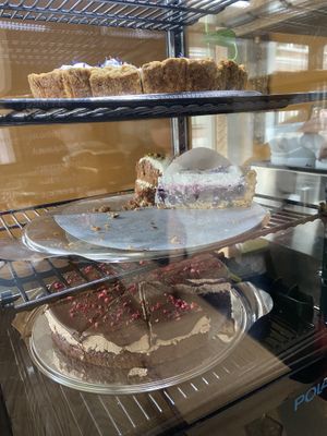 Wednesday 21 May 2025: blueberry custard pie (quite nice), carrot cake (good) and raspberry choco mousse pie (decent)  at KLUTS in Utrecht