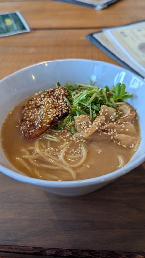Close up of the Vegan and Gluten Free (soy base) ramen at Additive-free rice 88 - 無添加ごはん88 in Abashiri