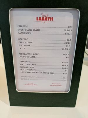 Drink menu at Café Labath   in Barcelona