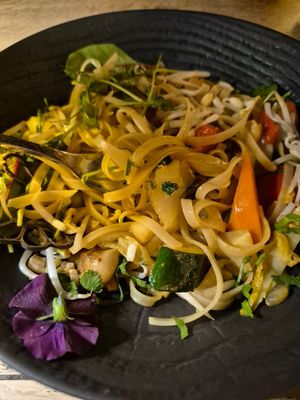 Pad thai rice noodles at Le Vieux Chalet in Champery