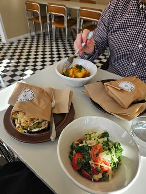 Vegan pikkeli with a side salad and potatoes at Sörkan Rinkula in Helsinki