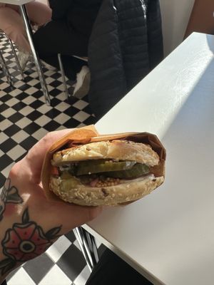 Vegan Pikkeli bagel  at Sörkan Rinkula in Helsinki