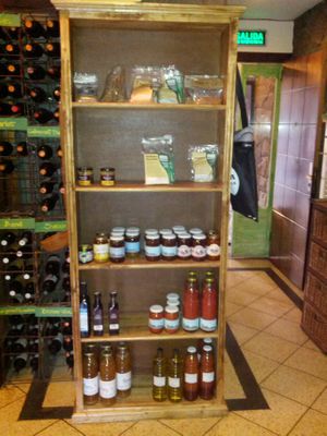 Organic products, setup on recycled furniture :) at Vida Plena in Mendoza