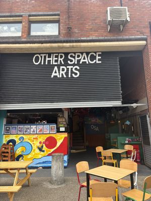 From outside - I sat at the picnic tables as it wasn’t raining   at Other Space Arts CIC in Windsor