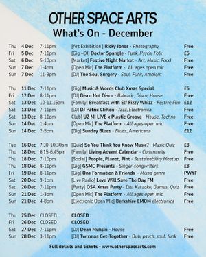 December 2025 events list at Other Space Arts CIC in Windsor