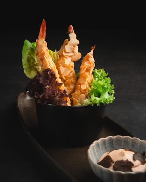 Golden almond prawns at VinRice Restaurant in Erfurt