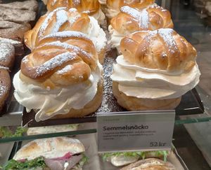 Traditional bun with whipped cream and almond paste - delicious! at Espresso House  in Stockholm