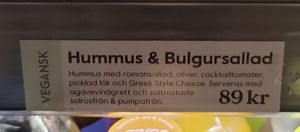 Ingredients of hummus salad at Espresso House  in Stockholm