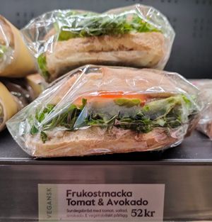 Ingredients of tomato avocado sandwich at Espresso House  in Stockholm