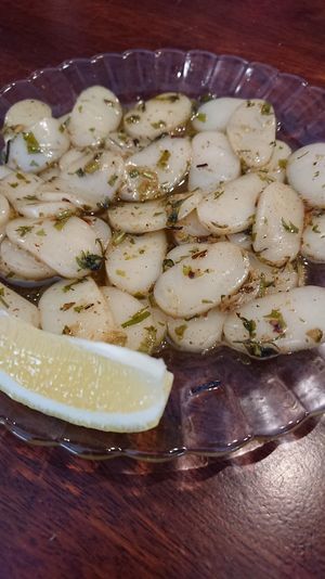 Rice cakes al ajillo, squid style at La Madriguera in Bilbao