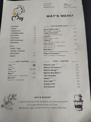 Speise- und Getränkekarte at May Café in Leipzig