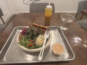 Schnitzel with Salad Bowl (Hot Sauce on the side)  at The Hummus Shop in Boston