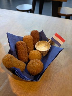 A range of different croquettes and bitterballen at Het Kroket Loket - Kiosk in Rotterdam