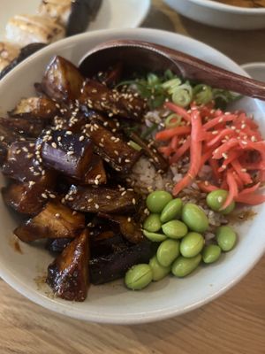 Aubergine donburi  at Kinjo  in Cobham