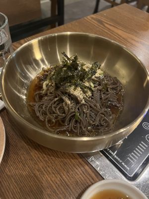Makguksu. Make sure to ask no egg  at Cahchi Korean BBQ Restaurant in New Malden