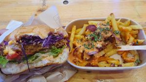 Burger and fries at Monkey Munch in Zurich