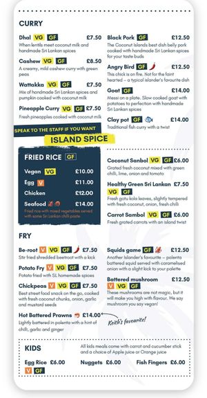 Well labelled menu at The Coconut Island in Brighton