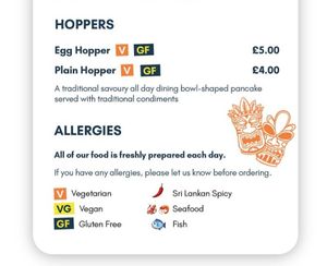 Well labelled menu at The Coconut Island in Brighton