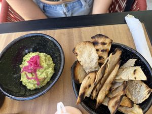 Grilled tortilla chips and Guacamole   at Calli Cacao Cafe in Puerto Vallarta