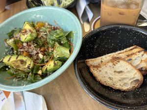 Burned avocado salad with arugula and corn relish  at Calli Cacao Cafe in Puerto Vallarta