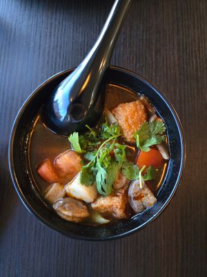 Tom yum soup at Basil Vegan Thai & Sushi in Las Vegas