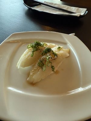 Garlic “albacore” nigiri  at Basil Vegan Thai & Sushi in Las Vegas