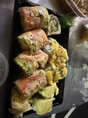 Tropical dragon roll and yuba roll   at Basil Vegan Thai & Sushi in Las Vegas